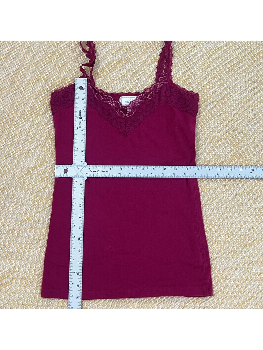 rue21 Women's Burgundy Solid Lace Trim Spaghetti Strap Camisole Top Size L - Picture 4 of 4
